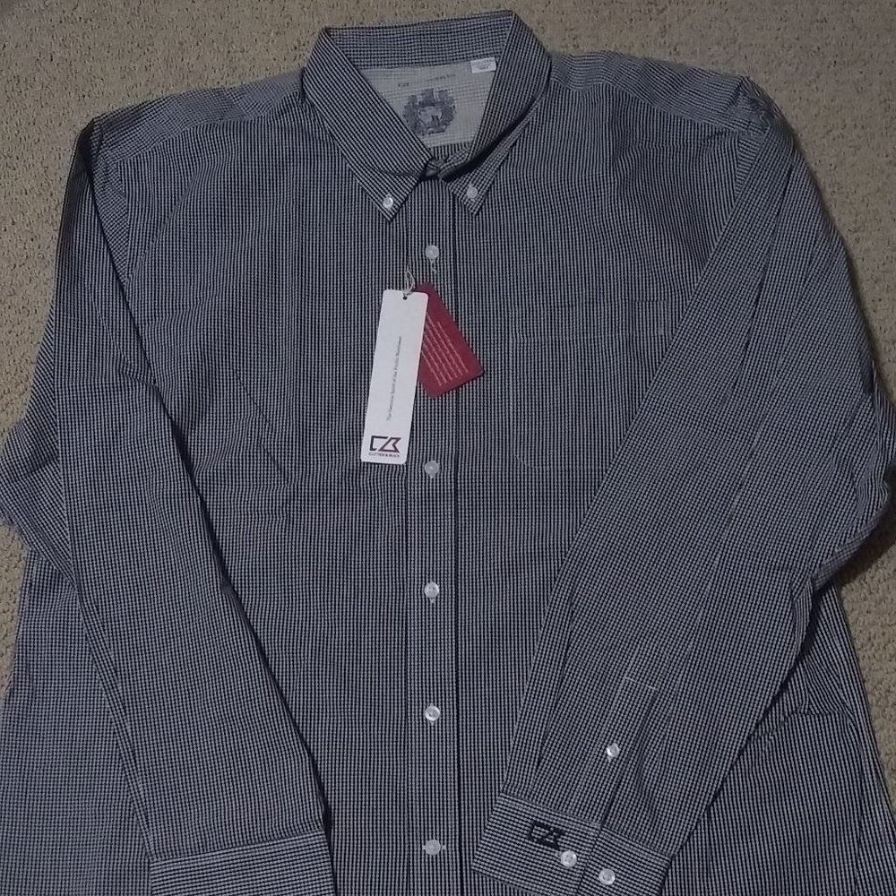 Cutter & Buck NEW black and white plaid long sleeve cotton shirt